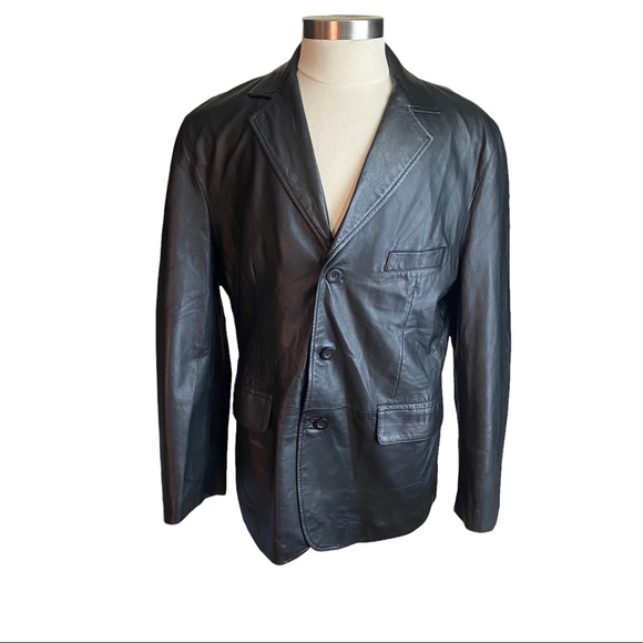 Unbranded Other - Unbranded Black 3-Button 100% Leather Sports Coat Suit Coat Men’s Euro 54 US 44R